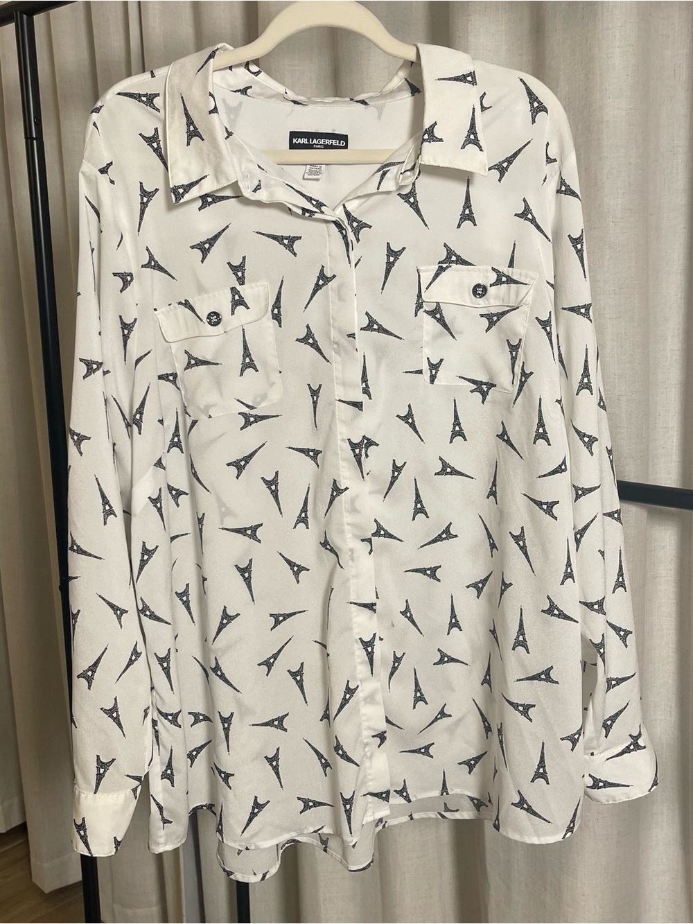 Karl Lagerfeld White Blouse with Black Eiffel Tower Print